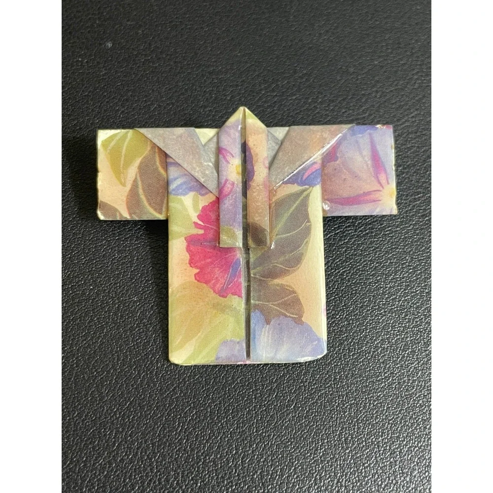Vintage Origami Kimono Brooch Fan Earrings Set Floral‎ Handcrafted Paper